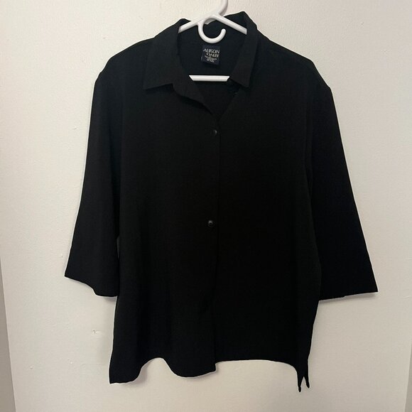 Allison Daley T-Shirt Short Sleeve Button-Up Black Size 16 - Picture 1 of 3